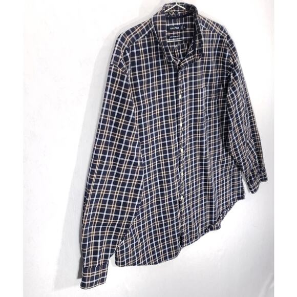 Nautica 80s Two Ply Cotton Shirt Mens Extra Large Navy Plaid Cabin Button Down - Picture 6 of 12